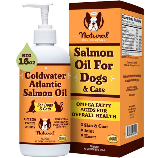 Picture of Natural Dog Company Coldwater Atlantic Salmon Oil for Dogs (16oz) - Senior Dog Fish Oil Supplement with Omega 3, Easy to digest for Senior Dog Fish Oil, Liquid Dog fish oil Joint Support Supplement