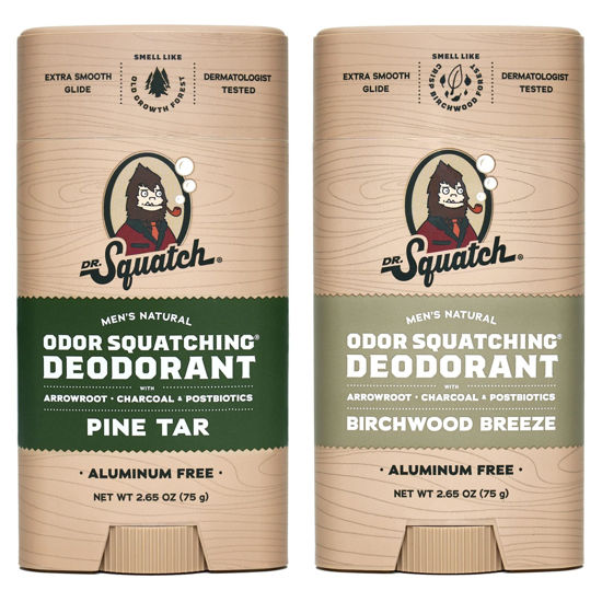 Picture of Dr. Squatch Natural Deodorant for Men - Odor-Squatching Men's Deodorant Aluminum Free - Pine Tar + Birchwood Breeze (2.65 oz, 2 Pack)