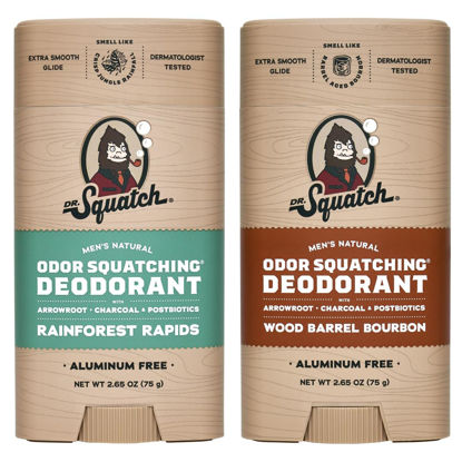 Picture of Men's Natural Deodorant - Aluminum-Free Deodorant from Dr. Squatch - Natural Deodorizer - made w/charcoal - Deodorant for Men - Smell fresh with Rainforest Rapids and Wood Barrel Bourbon (2 Pk)