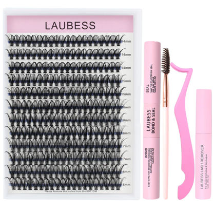 Picture of Lash Clusters Kit Mixed Tray Lash Extension Kit Lash Bond and Seal Waterproof DIY Eyelash Extension Kit Lash Remover Eyelash Brush Lash Tweezers Individual Lashes Kit (Set 40D-0.07D-14-18Mix)