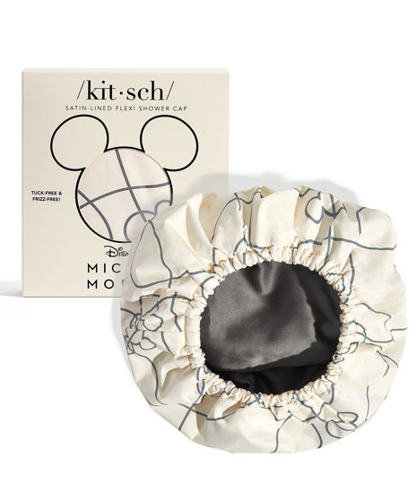 Picture of Mickey/Minnie x Kitsch Luxury Shower Cap for Women Waterproof - Flexi Satin Lined Shower Cap, Reusable Shower Cap, Adjustable Hair Cap for Shower, Large Waterproof Hair Shower Caps - Mickey Maze