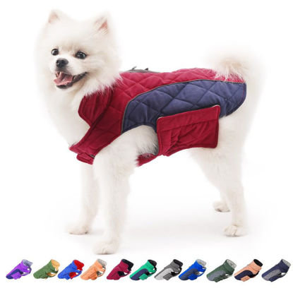 Picture of ThinkPet Dog Cold Weather Coats - Cozy Waterproof Windproof Reversible Winter Dog Jacket, Thick Padded Warm Coat Reflective Vest Clothes for Puppy Small Medium Large Dogs Red Dark Blue XS