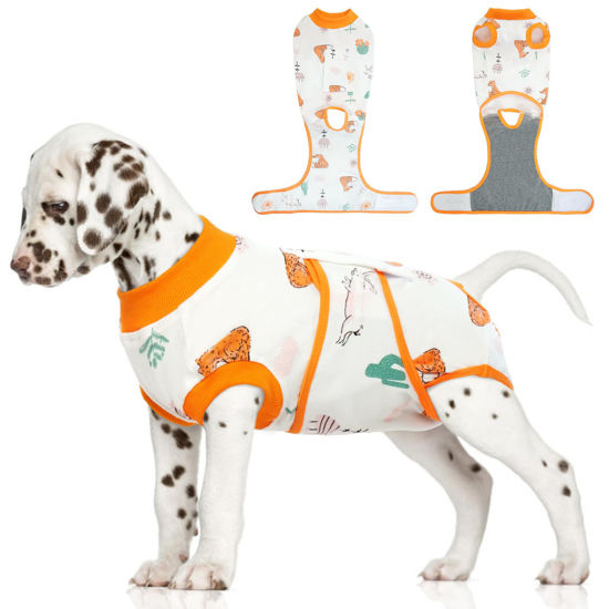 Picture of FUAMEY Recovery Suit for Dogs，Dog Onesie for Neutered Spayed Pets Dog Body Suits After Surgery E-Collar & Cone Alternative Dog Weaning Skin Protection Clothing for Small Medium Large Dogs Orange S