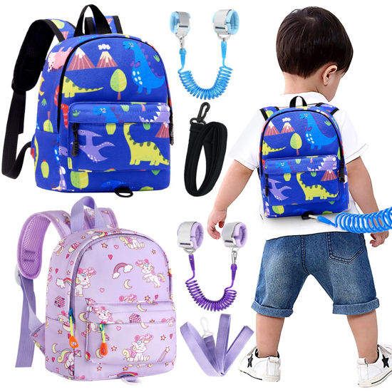 Picture of Accmor Toddler Harness Backpack Leash, 2 Pack Cute Dinosaur Baby Backpacks with Anti Lost Wrist Link, Mini Child Unicorn Backpack Leashes Tether Rein for Boys Girls to Zoo Outdoor Travel