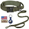 Picture of DAGANXI Tactical Dog Collar, Adjustable Military Training Nylon Dog Collar with Control Handle and Heavy Metal Buckle for Medium and Large Dogs, with Patches and Airtags Case (L, Green-Set)