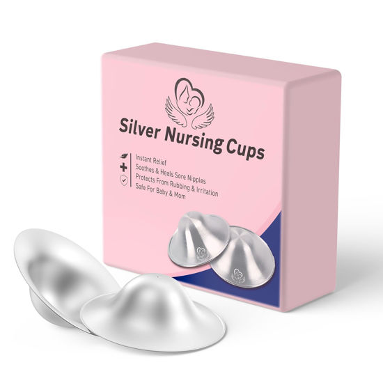 Picture of Silver Nursing Cups - Nipple Shields for Nursing Newborn -Breastfeeding Essentials, Original 925 Silver Nipple Covers Breastfeeding for Any Mum Soothing & Healing(Regular Size)