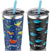 Picture of Tiblue Kids Cup - Spill Proof Stainless Steel Insulated Tumbler for Toddler Girls Boys - BPA FREE Smoothie Drinking Cup with Leak Proof Lid & Silicone Straw with Stopper (2 Pack, 12oz Dinosaur+Shark)