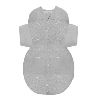 Picture of Happiest Baby SNOO Sleep Sack - 100% Organic Cotton Baby Swaddle Blanket - Doctor Designed Promotes Healthy Hip Development (Graphite Stars, Large)