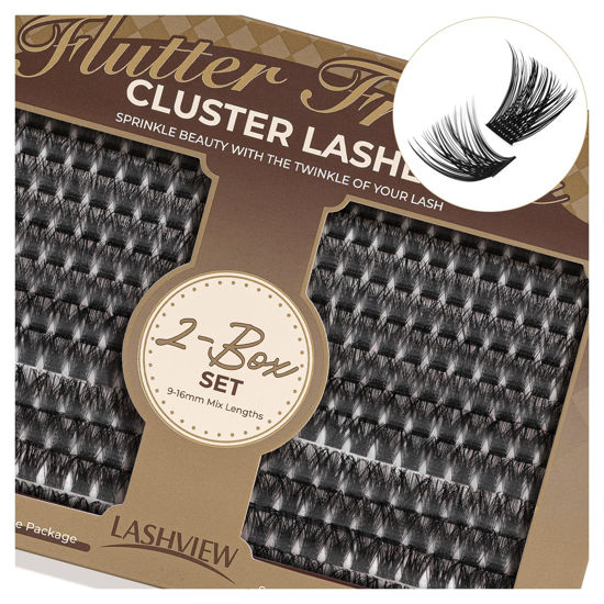 Picture of LASHVIEW Lash-Extension-Clusters 336pcs D Curl Lash Clusters Natural Look Cluster Lashes Extensions Super Thin Band & Soft Lashes Reusable 9-16mm MIX (56D)