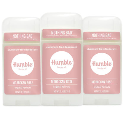 Picture of HUMBLE BRANDS Original Formula Aluminum-free Deodorant. Long Lasting Odor Control with Baking Soda and Essential Oils, Moroccan Rose, 2.5 oz, 3 Pack