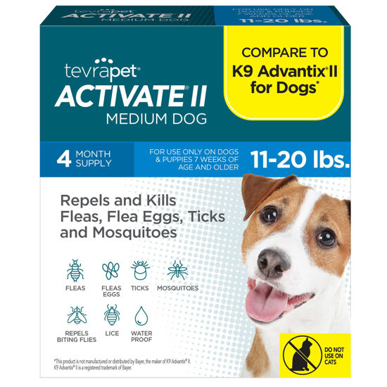 Picture of TevraPet Activate II Flea and Tick Prevention for Dogs | 4 Count | Medium Dogs 11-20 lbs | Topical Drops | 4 Months Flea Treatment