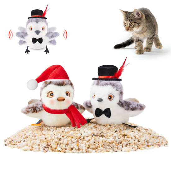 Picture of Potaroma 2 Pcs Flapping Sandpiper Pair-Mate, Lifelike Cat Toys Birds Chirp, Chargeable Touch Activated Kitten Toy Interactive Cat Kicker Exercise, Catnip Toys for All Breeds