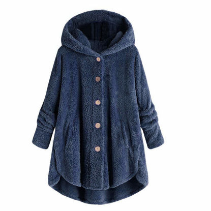 Picture of KASAAS Women's Winter Coats Plus Size Oversized Sherpa Jacket with Hood Pockets Buttons Fall Jacket Warm Clothes Outerwear