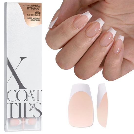 Picture of BTArtboxnails Soft Gel Nail Tips - XCOATTIPS French Tip Press On Nails(Top Coat Needed), Short White Press on Nails, Nude Acrylic Nail Tips Fake Nails In 15 Sizes -Nail Extension Set