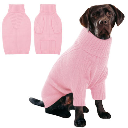 Picture of IECOii XXL Dog Sweater,Knit Big Dog Sweater Christmas,Pet Turtleneck Doggy Sweatshirt for Extra Large Dogs boy Girl,Large Size Dog Cold Weather Outfit English Bulldog Clothes for Winter(Pink,XXL)