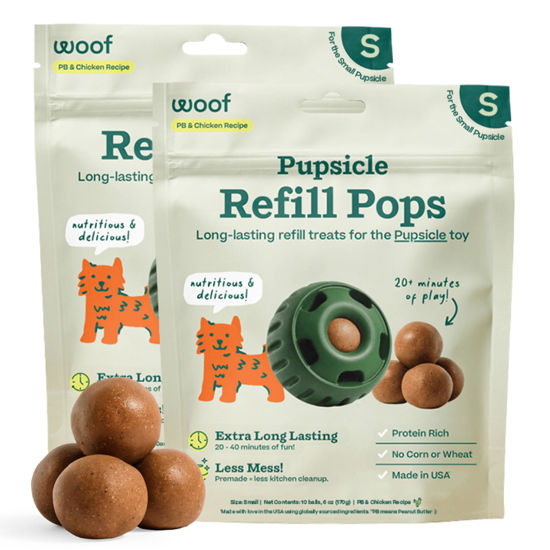 Picture of WOOF Pupsicle Refill Pops, Delicious Long Lasting Dog Treats, Refills for The Pupsicle, Pre-Made Dog Treats for Dogs, Natural Ingredients, Low-Mess Chicken Pet Treats - Small Pops - 10 Count - 2 Pack