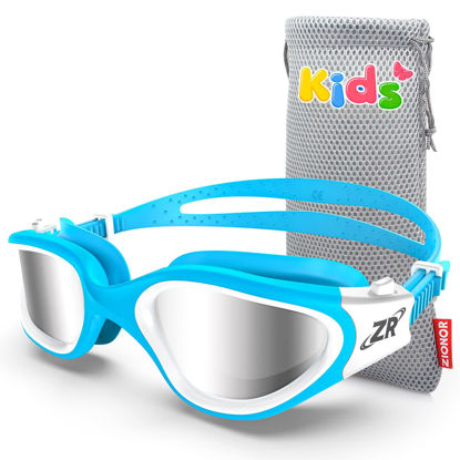 Picture of ZIONOR Kids Swim Goggles, G1MINI Polarized Swimming Goggles Comfort for Age 6-14, UV Protection Anti-Fog Adjustable Strap Fit for Child Boys Girls (Silver Lens)