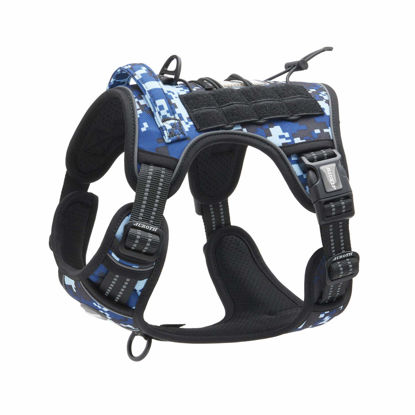 Picture of AUROTH Tactical Dog Training Harness No Pulling Front Clip Leash Adhesion Reflective K9 Pet Working Vest Easy Control for Small Medium Large Dogs Blue Camo S