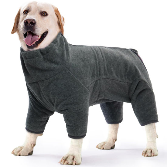 Picture of ROZKITCH Dog Winter Coat Soft Fleece Pullover Pajamas, Pet Windproof Warm Cold Weather Jacket Vest Cozy Onesie Jumpsuit Apparel Outfit Clothes for Small Medium Large Dog Walking Hiking Sleep Grey XS