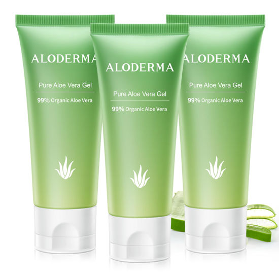 Picture of Aloderma 99% Organic Aloe Vera Gel for Face Made within 12 Hours of Harvest, Natural Hydrating Pure Aloe Vera Gel for Soothing Skincare, Moisturizing Aloe Gel for Skin, Face, Sensitive Skin, 4oz - 3ct