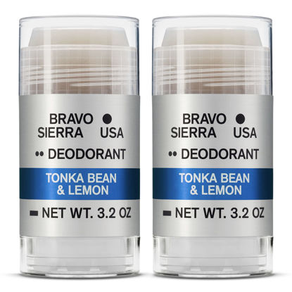 Picture of Aluminum-Free Natural Deodorant for Men by Bravo Sierra, 2-Pack - Long Lasting All-Day Odor and Sweat Protection - Tonka Bean & Lemon, 3.2 oz - Paraben-Free, Baking Soda Free, Vegan & Cruelty-Free