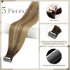 Picture of Full Shine Injected Invisible Seamless Tape in Hair 5Pcs Color 3/8/22 Remy Human Hair Extensions Virgin Tape in Hair Extensions Human Hair for Women 16 Inch Tape in Extensions 10 Gram