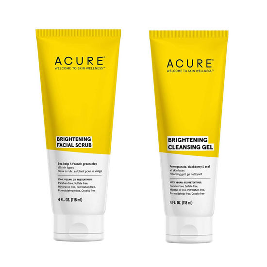 Picture of Acure Bestselling Duo Kit - Brightening Facial Scrub & Cleansing Gel - All Skin Types - Cleanse With Pomegranate, Blackberry & Acai - Scrub With Sea Kelp & French Green Clay