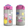 Picture of Zak Designs Peppa Pig 15.5oz Stainless Steel Kids Water Bottle with Flip-up Straw Spout - BPA Free Durable Design, Peppa Pig SS, Single Wall