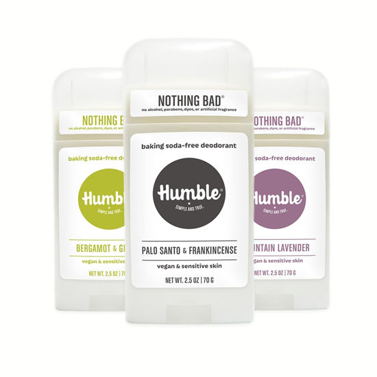 Picture of HUMBLE BRANDS Vegan Deodorant Sensitive Skin Trio with Palo Santo & Frankincense, Mountain Lavender, and Bergamot & Ginger, 2.5 Ounce (Pack of 3)