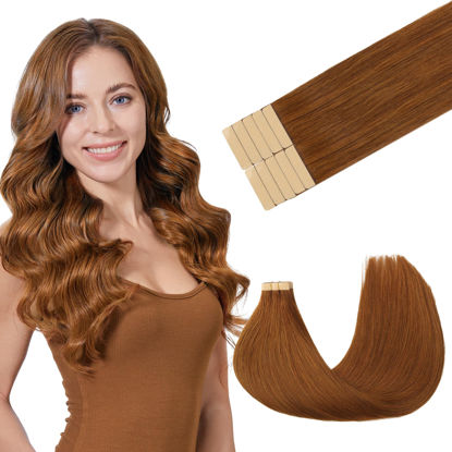 Picture of GOO GOO Tape in Hair Extensions Human Hair, 350 Copper, 16inch 25g 10pcs, Thick Ends Straight Seamless Tape in, Invisible Tape in Hair Extensions Human Hair