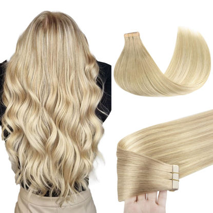 Picture of GOO GOO Tape in Hair Extensions Human Hair, 18ET90A Natural Blonde Balayage, 10inch 30g 20pcs, Thick Ends Straight Seamless Tape in, Invisible Tape in Hair Extensions Human Hair