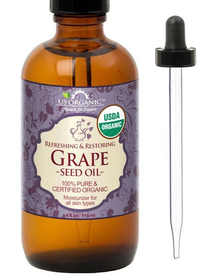 Picture of US Organic Grape Seed Oil, USDA Certified Organic, 100% Pure & Natural, Cold Pressed Virgin, Unrefined, in Amber Glass Bottle w/Glass Eye dropper for Easy Application (4 oz (115 ml))