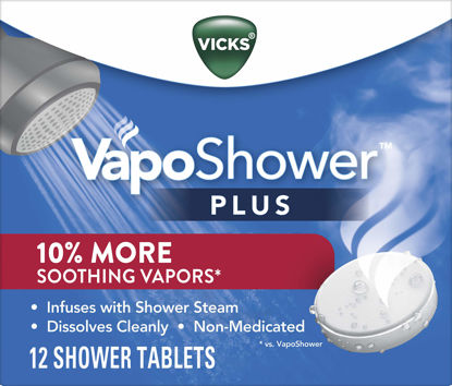 Picture of Vicks, VapoShower Plus, Shower Steamers, Eucalyptus Shower Steamer & Menthol Scent, Clean Dissolving Vapor Shower Tablets, Aromatherapy Shower Steamer & Shower Bombs, 12 count