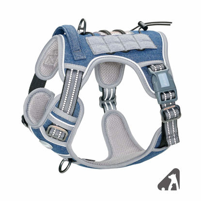 Picture of Auroth Tactical Dog Harness for Small Medium Large Dogs No Pull Adjustable Pet Harness Reflective K9 Working Training Easy Control Pet Vest Military Service Dog Harnesses (S, Denim Blue)