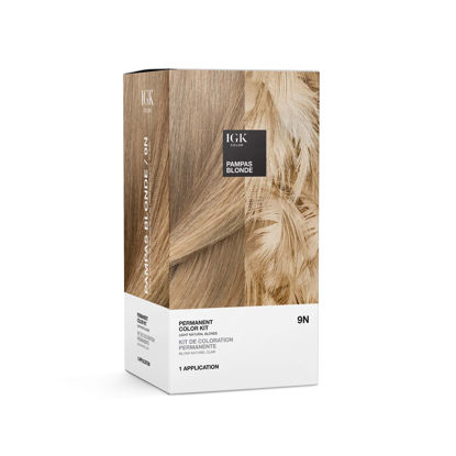 Picture of IGK Permanent Color Kit PAMPAS BLONDE - Light Natural Blonde 9N | Easy Application + Strengthen + Shine | Vegan + Cruelty Free + Ammonia Free | 4.75 Oz