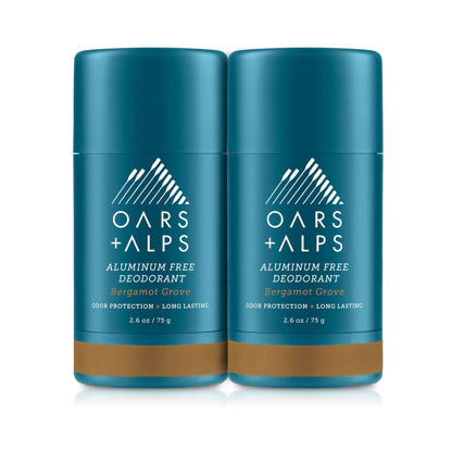 Picture of Oars + Alps Aluminum Free Deodorant for Men and Women, Dermatologist Tested and Made with Clean Ingredients, Travel Size, Bergamot Grove, 2 Pack, 2.6 Oz Each