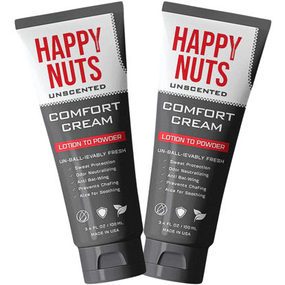 Picture of HAPPY NUTS Comfort Cream Deodorant For Men: Anti-Chafing Sweat Defense, Odor Control, Aluminum-Free Mens Deodorant & Hygiene Products for Men's Private Parts 3.4 oz.(2 Pack, Unscented)