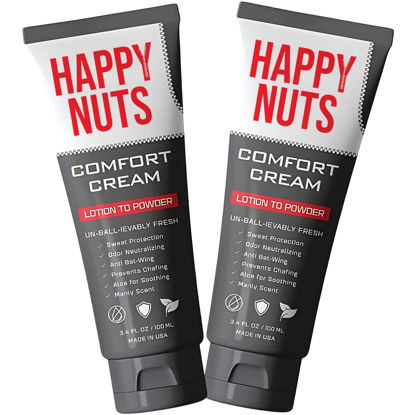 Picture of HAPPY NUTS Comfort Cream Deodorant For Men: Anti-Chafing Sweat Defense, Odor Control, Aluminum-Free Mens Deodorant & Hygiene Products for Men's Private Parts 3.4 oz.(2 Pack, Original)