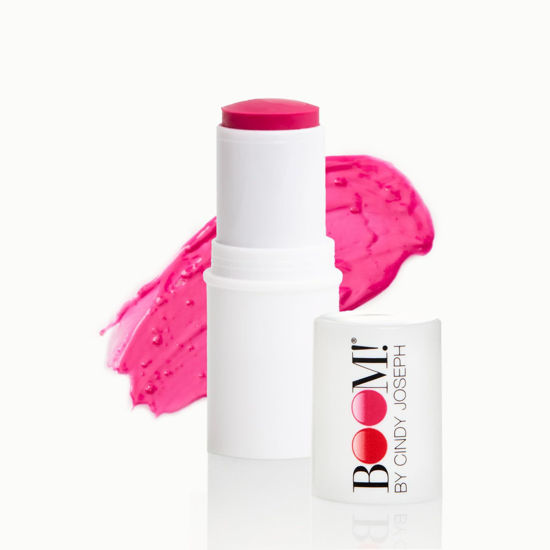 Picture of BOOM! by Cindy Joseph Boomstick Creamy Blush Stick and Lipstick - Long Wearing Blendable and Buildable Color - Vegan Multistick for Cheeks & Lips for Older Women & Mature Skin - Peony Pink