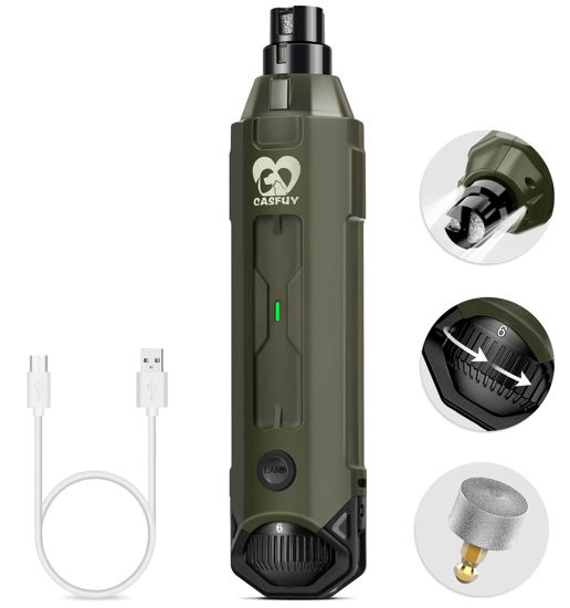 Picture of Casfuy 6-Speed Dog Nail Grinder - Newest Enhanced Pet Nail Grinder Super Quiet Rechargeable Electric Dog Nail Trimmer Painless Paws Grooming & Smoothing Tool for Large Medium Small Dogs (Army Green)