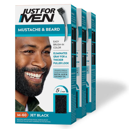 Picture of Just For Men Mustache & Beard, Beard Dye for Men with Brush Included for Easy Application, With Biotin Aloe and Coconut Oil for Healthy Facial Hair - Jet Black, M-60, Pack of 3