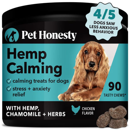 Picture of Pet Honesty Hemp Dog Calming Chews, Dog Anxiety Treats to Support Dog Anxiety, Melatonin for Dogs, Helps Aid with Thunder, Fireworks, Chewing & Barking (Chicken 90 Ct)