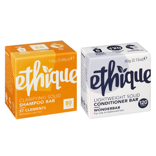 Picture of Ethique Goodbye Grease Shampoo & Conditioner Bar Giftpack- Clarifying Shampoo for Oily Hair & Build-up -Vegan, Eco-Friendly, Plastic-Free, Cruelty-Free, 6 oz (Set of 2)