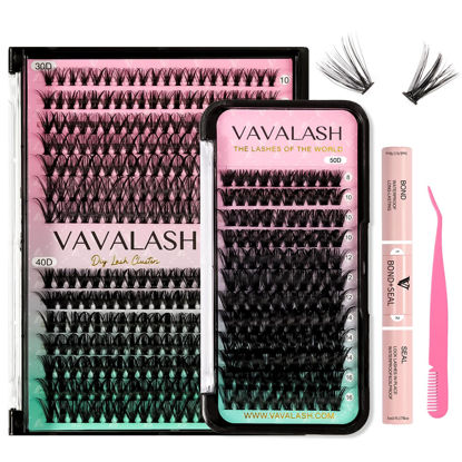 Picture of VAVALASH DIY Lash Clusters Kit 400Pcs 30D 40D 50D Cluster Lashes Wispy DIY Fluffy Individual False Lashes, Lash Bond and Seal Glue, Lash Tweezer for DIY at Home (Kit-30D+40D+50D, 8-16Mix)