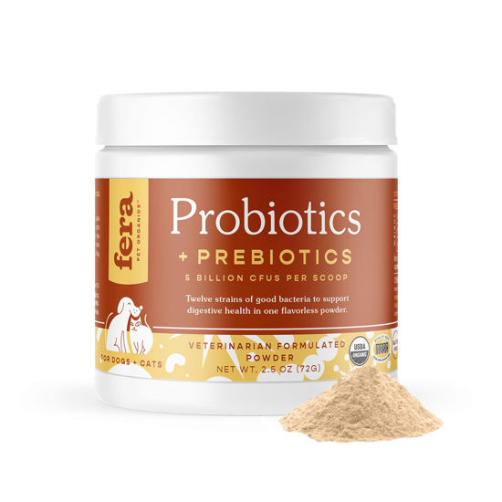 Picture of Fera Pets Organic Probiotics for Dogs & Cats - Vet Created - Cat & Dog Probiotic Supplement - 12 Strains & Prebiotics for Pet’s Digestion - 60 Scoops