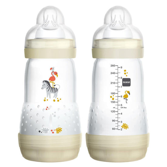 Picture of MAM Easy Start Anti-Colic Bottle & Baby Essentials & Medium Flow Bottles with Silicone Nipple and Unisex Baby Bottles & Designs May Vary, 9oz (Pack of 2)