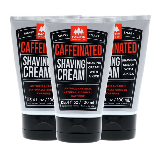 Picture of Pacific Shaving Company Caffeinated Shaving Cream - Helps Reduce Appearance of Redness With Safe Natural and Plant-Derived Ingredients Soothes Skin Paraben-Free Made in USA (3.4 Fl Oz, 3 Pack)