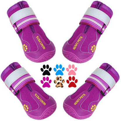 Picture of QUMY Dog Shoes for Large Dogs, Medium Dog Boots & Paw Protectors for Winter Snowy Day, Summer Hot Pavement, Waterproof in Rainy Weather, Outdoor Walking, Indoor Hardfloors Anti Slip Sole Purple Size 6