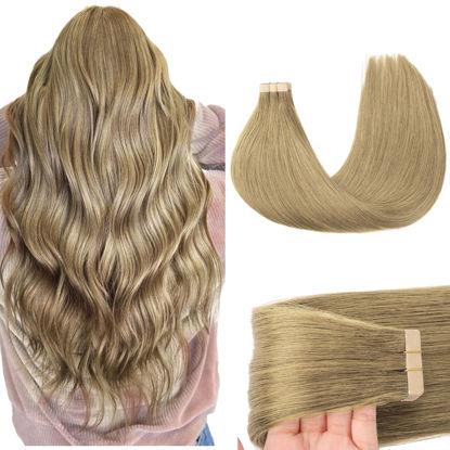 Picture of GOO GOO Tape in Hair Extensions Human Hair, 7 Bronde,12inch 40g 20pcs, Thick Ends Straight Seamless Tape in, Invisible Tape in Hair Extensions Human Hair