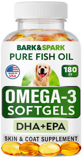 Picture of Bark&Spark Omega 3 for Dogs - 180 Fish Oil Softgels for Dog Shedding, Skin Allergy, Itch Relief, Hot Spots Treatment - Joint Health - Skin and Coat Supplement - EPA & DHA Fatty Acids - Salmon Oil